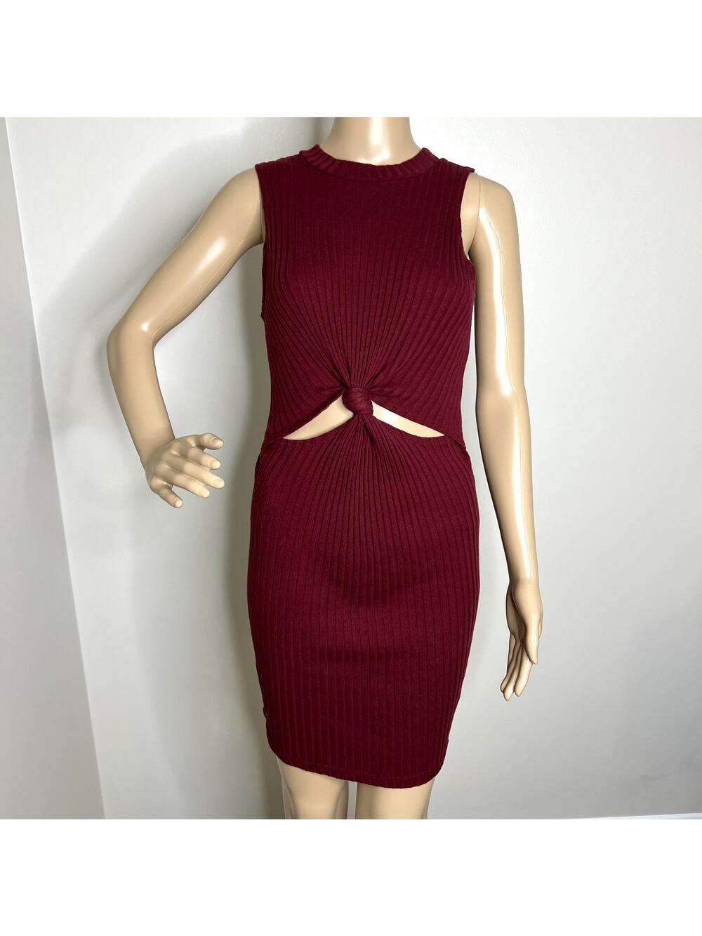 LA Hearts Maroon Bodycon Knot Midi Dress